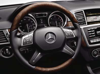 Appearance Exterior Interior 05 06 05 Wood & Leather Steering Wheel Add a touch of distinctive elegance to your M-Class with this steering wheel, made from durable richly-grained leather and