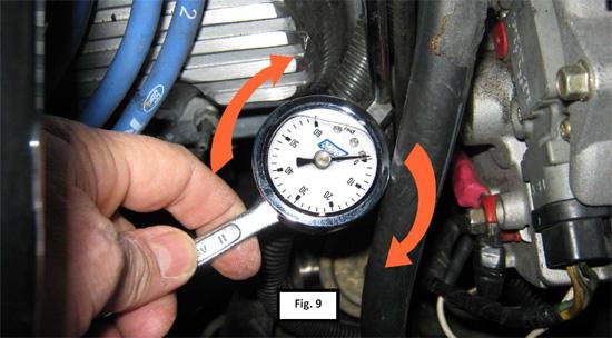 8. With the adapter(s) in position, install the BBK gauge finger tight at first, then using the 11mm