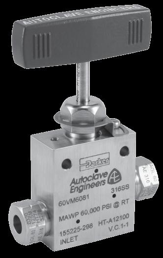 Needle Valves - 60V Series Pressures to 60,000 psi (437 bar) Pressure Rating iameter Orifice psi (bar) Size onnection Size Rated @ Room Inches Inches (mm) v * Temperature** /4 250 0.062 (.57) 0.