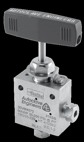 Needle Valves - 30V Series Pressures to 30,000 psi (2068 bar) Pressure Rating iameter Orifice psi (bar) Size onnection Size Rated @ Room Inches Inches (mm) v * Temperature** /4 250 0.094 (2.39) 0.