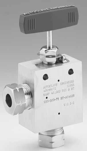 Needle Valves - 40V Series Pressures to 40,000 psi (2760 bar) Pressure Rating iameter Orifice psi (bar) Size onnection Size Rated @ Room Inches Inches (mm) v * Temperature** 9/6 56240 0.09 (2.77) 0.