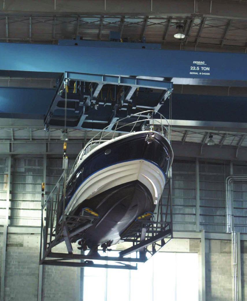 The facility accommodates 125 boats up to 52 feet in length. The automated crane eliminates the need for fork trucks to store and retrieve boats.
