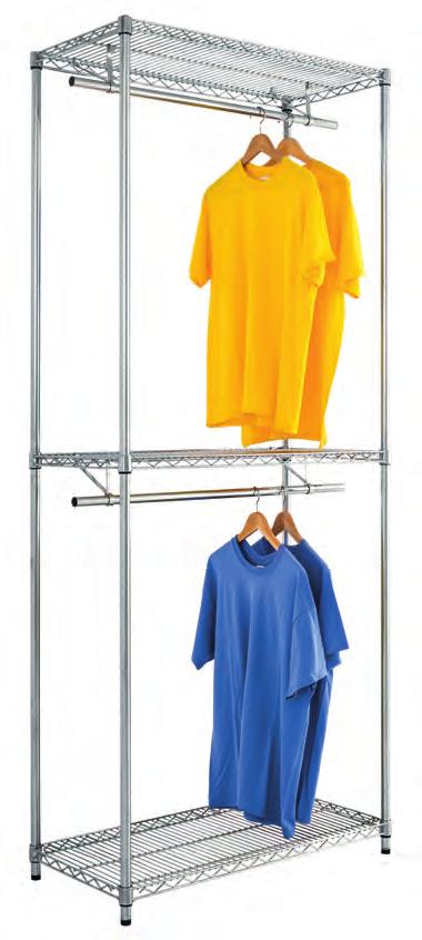 15 includes uprights with adjustable feet, 3x standard shelves, garment rail and