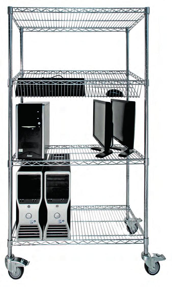 CHROME WIRE ESD ANTISTATIC Best for Workshop up to UDL/shelf Example of an ESD Chrome Wire bay with accessories +Detail on the metal conductive collar ESD Chrome Wire Shelving Our