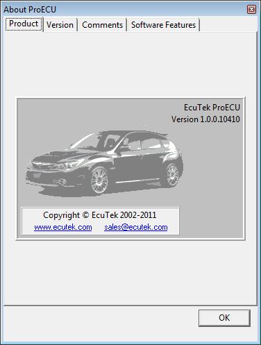 ProECU Software Version The version of ProECU in use may be checked by selecting About from the Help
