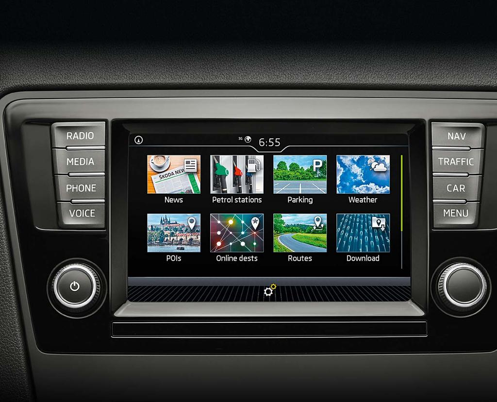 STAY CONNECTED The new ŠKODA Connect system turns the Rapid Spaceback into a fully interconnected car. Infotainment Online provides satellite navigation, traffic reports and calendar updates.