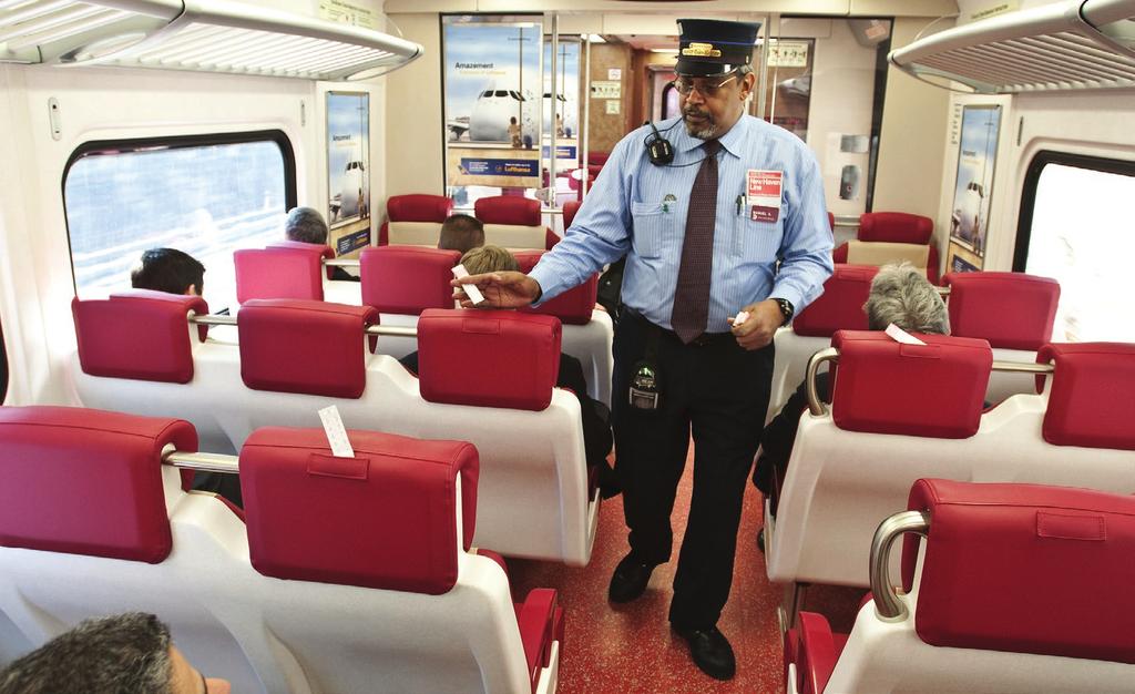 A conductor collects tickets on a Metro-North train Source: MTA / Patrick Cashin Ridership These passenger and freight services on the New Haven Line make it one of the busiest rail lines in America,