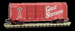 95 Northern Pacific Road Numbers NP 1033/1034 These 40 standard box cars with single door and no roofwalk are green with white lettering and run on Bettendorf