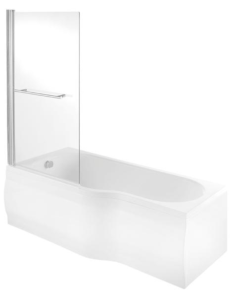 BATHSREENS Single Bath Screen DIBS0036 with rail 132 115 DIBS0052 no rail 110 99 W825 x H1400mm 5mm toughened safety glass tested to EN12150