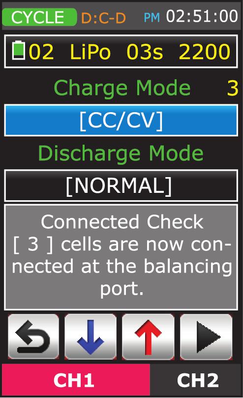 Charge mode selection in cycle mode Cycle operation mode per battery type Discharge mode selection in cycle mode The charge mode and the start delay time parameters are programmed.