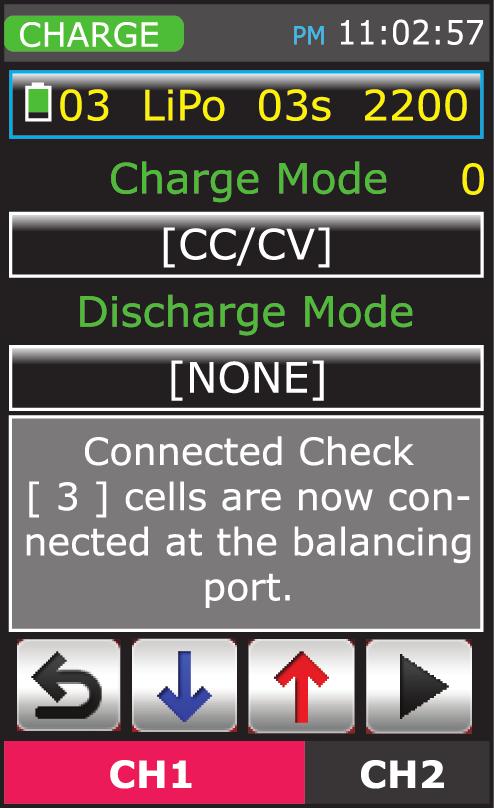 [ NORMAL ] NiCd/NiMH : The charger will charge the pack with a preset charge current, stopping the charging process every minute to calculate the voltage and detect the Delta peak.