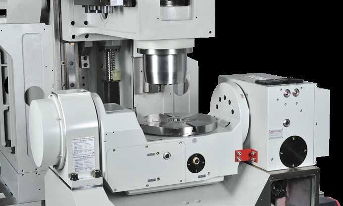 KEY FEATURES V320 5F One key feature is the integrated 2-axis trunnion rotary table with 4-axis simultaneous motion and one positioning axis giving you the ability to machine a part on five different