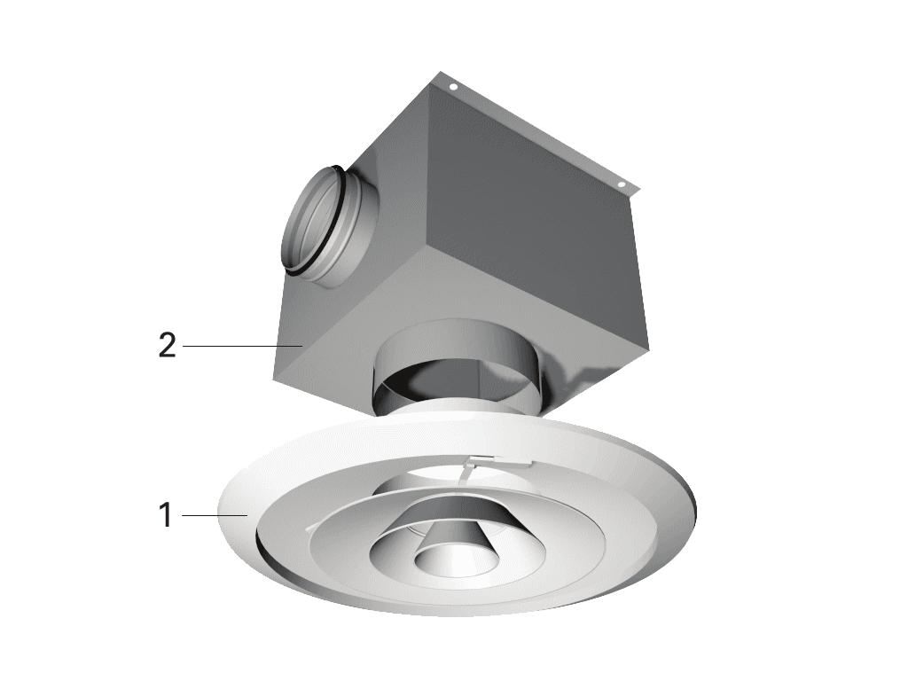 Installation CODE DESCRIPTION 1 TCM 2 PLC plenum The TCM diffuser can be installed flush with a suspended ceiling or fully exposed in the space.