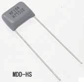 GENERAL ELECTRONIC EQUIPMENT USE PLASTIC FILM CAPACITORS MDD-HF Series (High-frequency Current, Resin Dip Type PPS Film Capacitors) PPS film based, dip type film capacitors which are developed on the