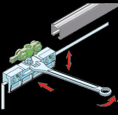 carrello ed il fermo superiore nel relativo binario guida, assemblare il carrello alla staffa di tenuta