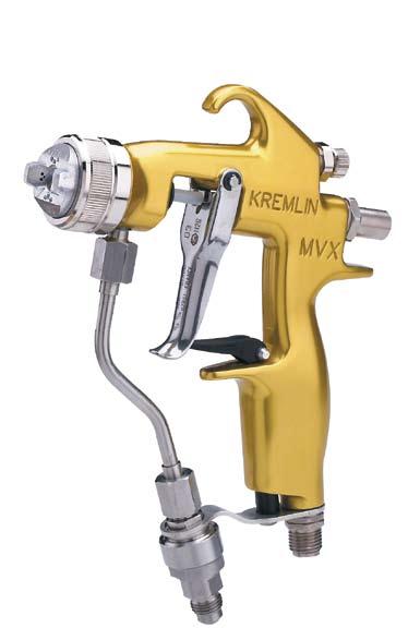 Airmix MVX Features 6Airmix MVX features New adjustable VX14 K HVLP air cap Less force required to pull the trigger Stainless steel fluid passage and tip Trigger lock installed for safety Built-in