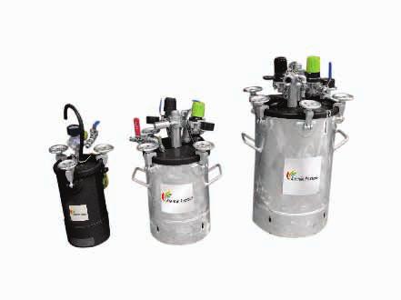PRESSURE POTS To feed, under pressure, all airspray guns. Conforms to the european legislation regarding the use of equipment under pressure (97/23/CE) (nitrile cover seal in standard).