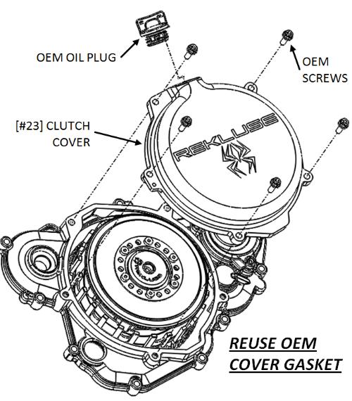 WARNING: DO NOT reuse the stock screws, or clutch cover interference will occur! DO NOT over-torque the screws, or damage to the screw heads will occur!