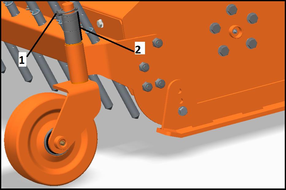 If the Flail Mulcher is provided with depth wheels (see picture) adjust cutting height as follows: lift the Flail Mulcher onto rated support stands.