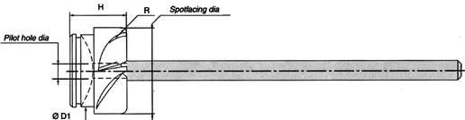 Back Spotfacing and Countersink Cutters - Bayonet Locking Pilot Carbide HSS-E PCD FOR USE WITH ALUMINIUM STEEL TITANIUM COMPOSITE Carbide HSS-E PCD* * Carbide cutters: Ø 8 mm - Ø 18 mm Ü H = 16 mm