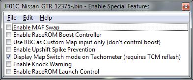 2 Enable Special Features This map contains a checkbox that enables the map switch mode to be displayed on the Tachometer.