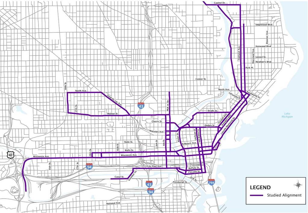 evaluating Streetcar route alternatives and Milwaukee County continues to evaluate its options for express bus service. Exhibit 1: Previously Studied Route Alignments 1.
