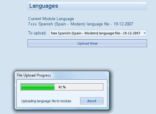 language to the module During language upload, the progress is shown.