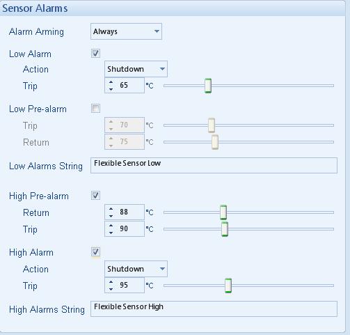 For details of these, see the section entitled Alarm Types elsewhere in this document. Click to enable or disable the alarms.