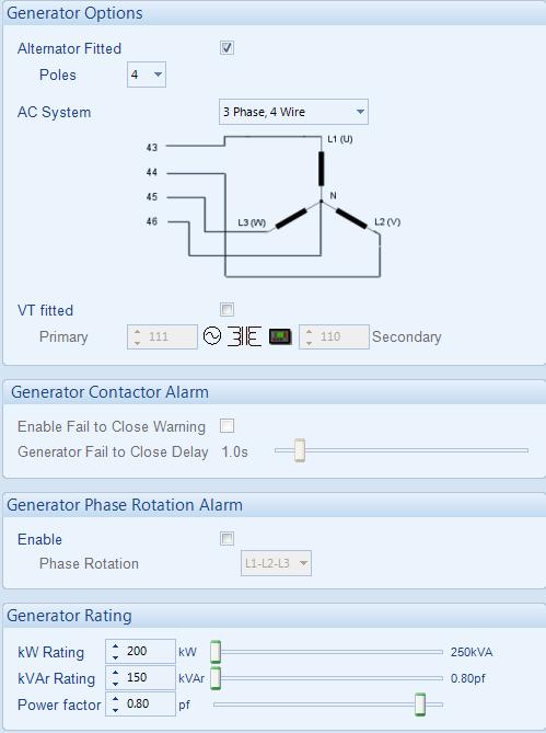 Edit Configuration - Generator 4.7 GENERATOR The generator page is subdivided into smaller sections. Select the required section with the mouse. 4.7.1 GENERATOR OPTIONS These parameters are described overleaf.