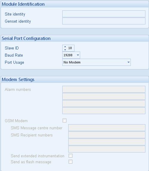 other device. The protocol used is Modbus RTU. The communications page is subdivided into smaller sections. Select the required section with the mouse. 4.11.