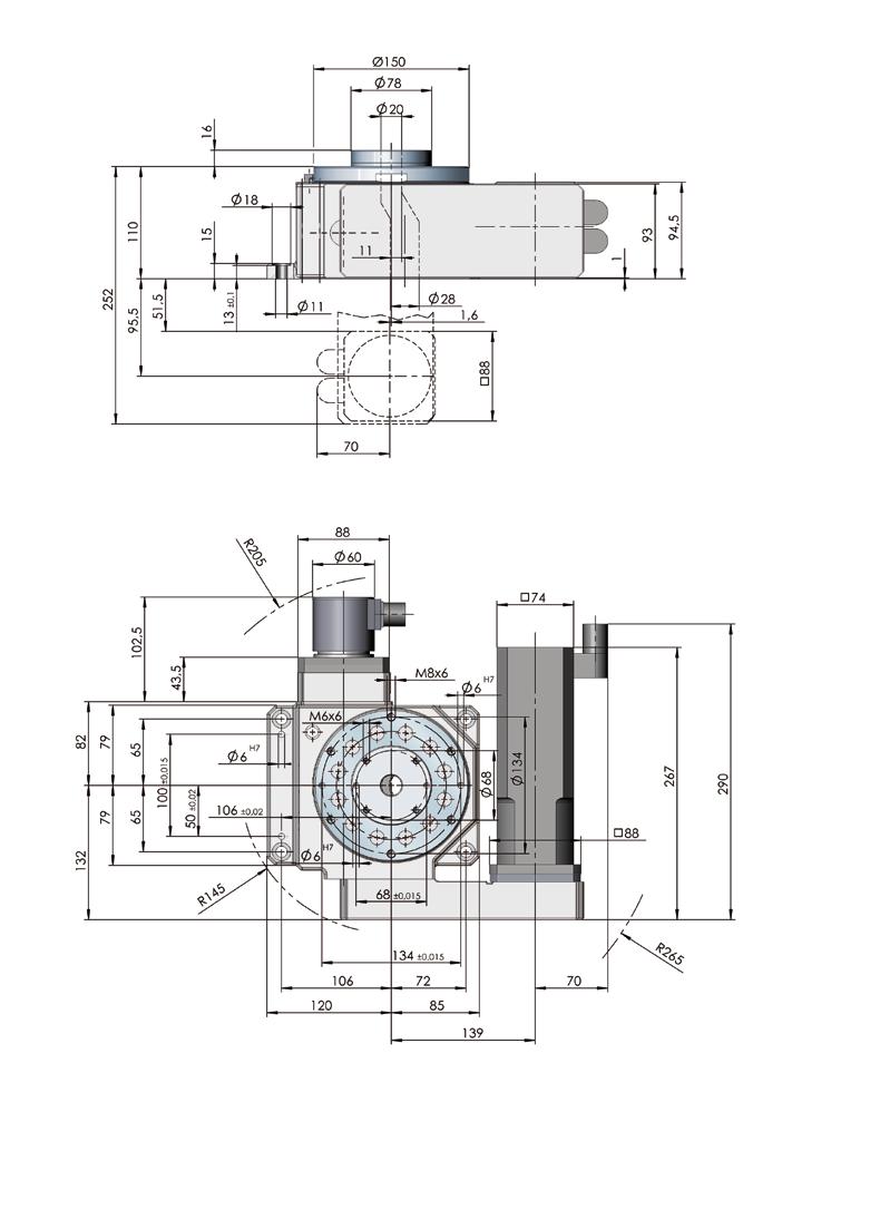 NC 150T Dimensions stationary Technology that inspires unmachined casting Position of the drive below (rotated 90 downwards) Note: The motor must be accessible for servicing!