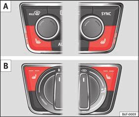 Heated seats* Fig. 154 In the centre console: front seats heating switch : version with Climatronic. : version with manual air conditioning.