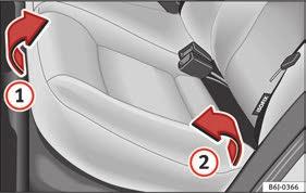 Seats and head restraints Folding down the back seat Fig. 155 Folding up the rear seat cushion. Fig. 156 On the rear seat backrest: unlock button 1 ; red mark 2.