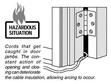 Arcing faults can occur when insulation around cords, wires or cables is damaged or deteriorated.