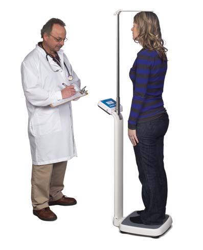 Physician Scale HS-250 Accuracy +/- 3 Divisions Capacity 250 kg / 550 lb Construction Aluminum pan and pole, ABS plastic indicator, mild steel with durable powder coated