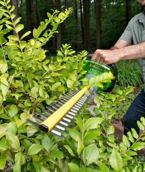 for more comfortable operation, EGO POWER+ hedge trimmer features dual-action blades for precise, clean cuts that promote plant health.