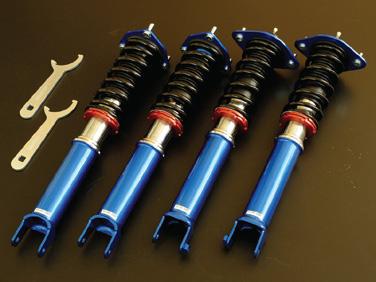 Full height adjustable coilover structure 24 way adjustable needle valve shocks Mono-tube shocks Front: HD rubber upper mount Rear: HD rubber upper mount MONOTUBE SHOCKS WAY