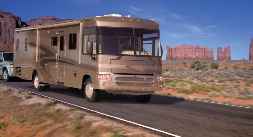 "FOUR-WHEEL-DOWN" TOWING Many motorhome owners prefer the practicality of having another vehicle along when they travel.