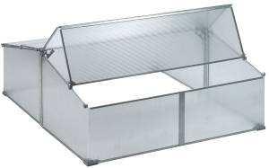 Complete with ground anchors Supplied with: 4 mm strong polycarbonate wall with assembled aluminium profiles.