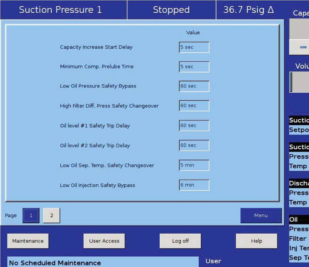 Section 8 Timers Overview The timers screen allows the operator to view and adjust timer settings associated with compressor operation.