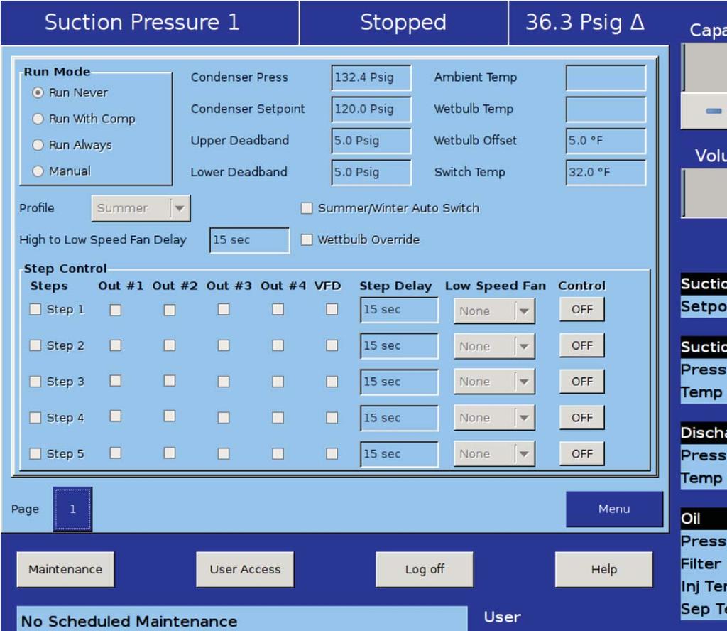 Section 11 Condenser Control Overview This screen allows the operator to view and adjust condenser setpoint settings associated with condenser operation.