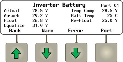 Metering Load displays kilowatts and AC amperage consumed by devices on the inverter s output. It can be the same as Invert.