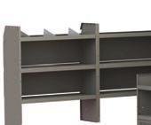 #40640 + 4064F or 4064C 42 Shelf Unit 42 W x 46 H x 14 D 3 x #48420 Steel 3 Drawer Unit #40080 Shelf Dividers (Set of 5) #40030 Shelf Lip