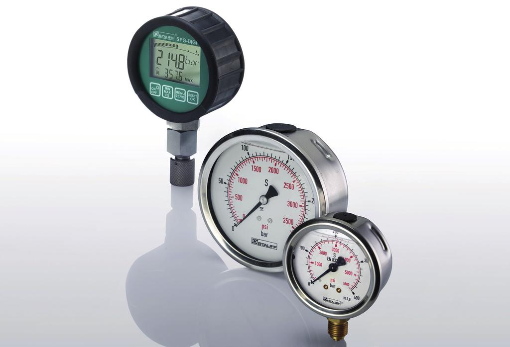 Pressure Gauges Pressure Gauges (analogue/digital) and Accessories A Measuring pressure on equipment is indispensable for monitoring and ensuring the smooth functioning and operating safety of these
