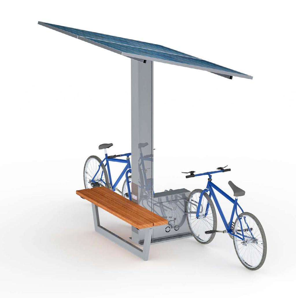 BIKE PORT Modern, intelligent, modular shelters for bike stops. Photovoltaic panels. Access control to electric vehicles charging sockets from RFID panel.
