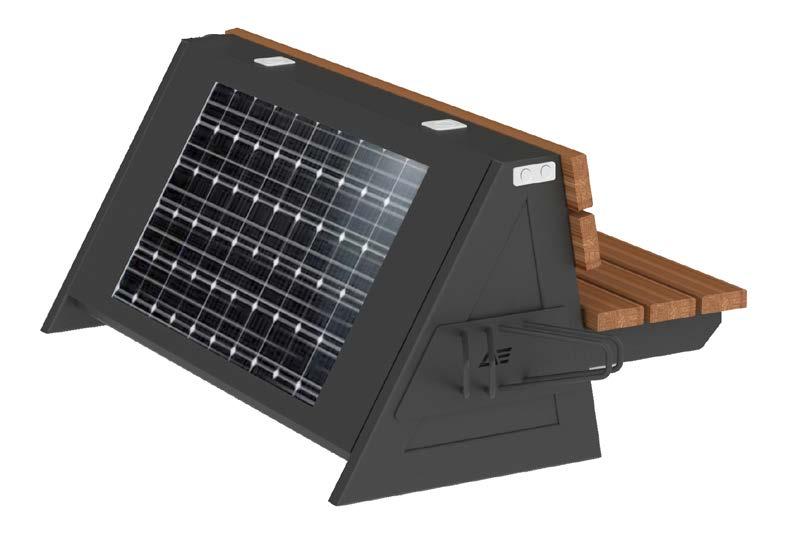 bench AE007 Features: The photovoltaic panel is built in the bench construction and it s an integral part of this device. The inner part of a bench contains the energy storage, controller, fuses.