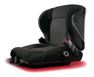 The semisuspension seat adjusts for back tilt, operator weight and lumbar support.