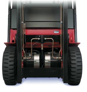 The Raymond exclusive Model 4700 C50HM a lift truck with a 5,000-lb. load capacity, but with the dimensions and turning radius of a smaller truck.