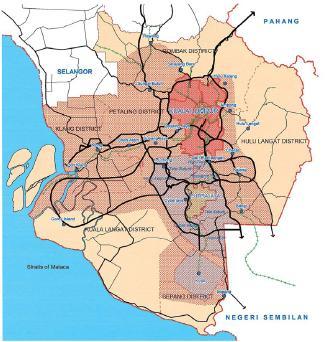 Kuala Lumpur and Its Conurbation 4,000 sq. km. (243.56 sq. km) 4.8 mil.pop. (1.6 mil ) (2008) Density: 6569 person/sq.km 6.0 mil.pop. (2.2 mil) (2020) 3.