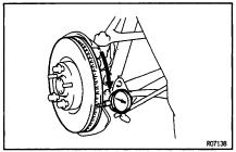 MEASURE DISC RUNOUT Using a dial indicator, measure disc runout 10 mm (0.39 in.) from the outer edge of the disc. Maximum disc runout: 0.05 mm (0.0020 in.
